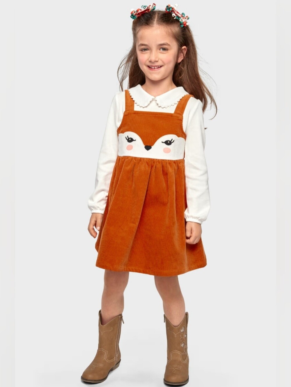 Gymboree "Autumn Adventures" embroidered Fox soft corduroy jumper dress